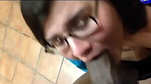 Chubby girl enjoys a large treat in intimate moment