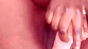 Perfect pussy ebony babe masturbates with dildo