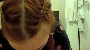 My redhead roommate grabbed my cock for a quick blowjob, spat cum back