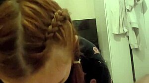 My redhead roommate grabbed my cock for a quick blowjob, spat cum back