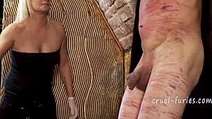 Watch this cruel blonde milf whip his cock?