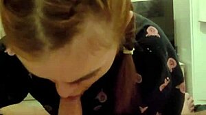 My redhead roommate grabbed my cock for a quick blowjob, spat cum back