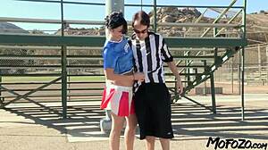 Black Haired Cheerleader Deepthroats Big Cock Sloppy Blowjob Till Orgasm Cum In Mouth