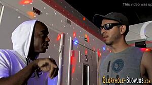 that dirty skank is blowing that hard black dick so good at the gloryhole