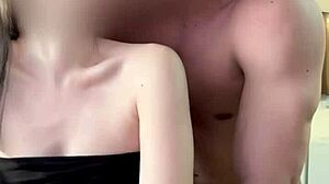 Oriental hottie gets big load of cum on her titties