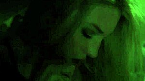 Amber A hides while masturbating with toys, showing her natural shaved tits