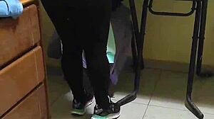 she came in transparent leggings and thong