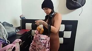 Indian girl caught stealing strips in doggy style, gets face fucked and cum on small tits in POV.