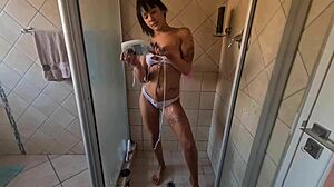 Amateur Girl Soaps Up Her Body in the Shower, Revealing Pierced Nipples