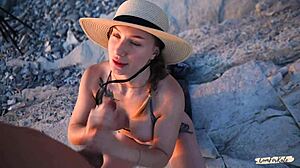 I feel so drawn to this young 18+ couple fucking on the beach with pov handjob cum on tits and big ass kissing.