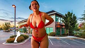 Stripping And Masturbating In Parking With Big Cock