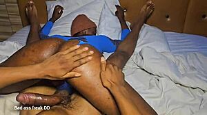 she's getting pounded hard by a big black cock, riding and getting cum on her ass