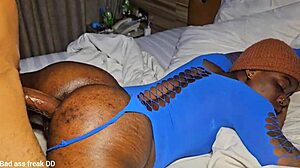 she's getting pounded hard by a big black cock, riding and getting cum on her ass