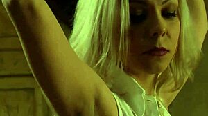 Tied up lesbian takes big strapon from mistress