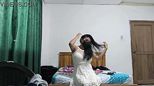 Busty Executive Chooses White Dress, Makes Sensual Movements Showing Vagina