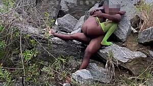 Milf Seduced the Tourist Guard, Bent Over for Bisexual Fucking on the Rock