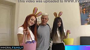 Mia Trejsi and Katy Rose in taboo foursome quickie