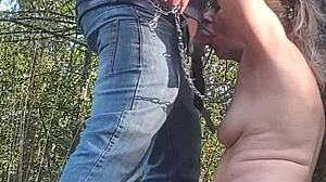 欧洲骚货森林弯腰口交后入野战