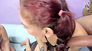 two wet cock-addicted teen 18+ latina girls GIVE GOOD BLOWJOBS in rough blowbang.