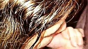 I give blowjob to big cock and he cums on my tits!