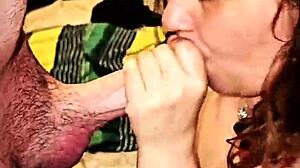 I give blowjob to big cock and he cums on my tits!