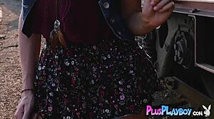 Sweet blonde musician Anna Katarina poses outdoor, exposing her beautiful natural body.