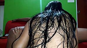 Riding my black bull hard on the motel couch and femdom fucking him in Amazon position