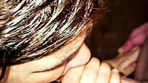 I give blowjob to big cock and he cums on my tits!