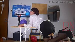 Office secretary masturbates with balloons in domination 😈