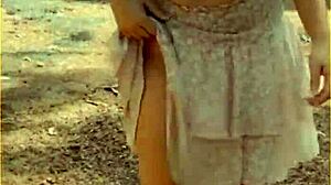 Wifey changes shirt outdoors, showing off her shaved pussy and tits