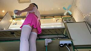 Super Sexy Slim Eighteen Years Old Chick Working In Pear Thongs And Braless