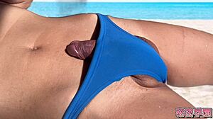 Dicks sticking out of swimsuit at secret school