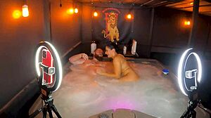 Sheena Ryder rides huge cock in jacuzzi with dirty talk and striptease