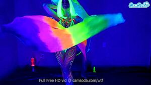 Jewelz Blu does a body paint masturbation show.