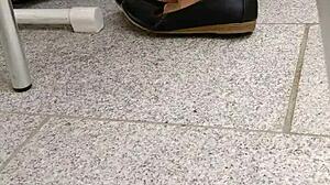 Shoeplay And Dipping In Tan Nylons And Flats