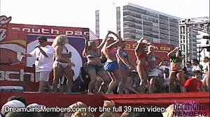 Feeling aroused by bikinis and boobs at Texas beach party.