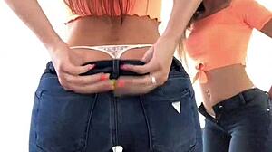 horny latina in leggings or jeans outdoors