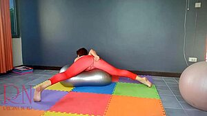 Nude yoga regina noir a woman in yoga leotards practices yoga in the gym c1