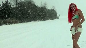 Skinny girl with small tits flashes and orgasms outdoors in garden