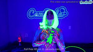 Jewelz Blu does a body paint masturbation show.