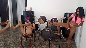 Who dances better, the white bitch or the brunette? Both are whores with strange things in their pussies!