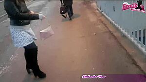 that german teen slut is pissing in her handbag publicly, so hot