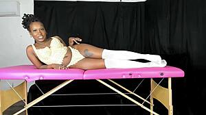 She models lace vintage lingerie in a retro setting with big ass and tits