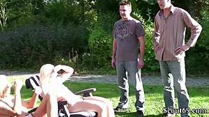 Mother and stepdaughter fucked by 2 guys in the park 😍
