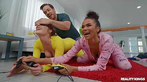 xander gets lucky fucking his gf haley and her stepmom cory at once
