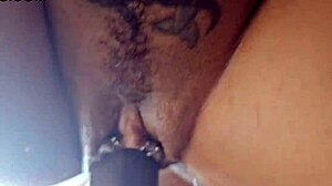 She lubricates her pussy and lies on her side to receive a creampie until it drips