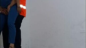 Nurse seduces cleaning employee for standing sex in hallways?