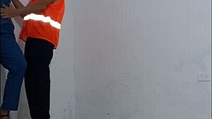 Nurse seduces cleaning employee for standing sex in hallways?