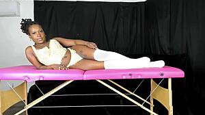 She models lace vintage lingerie in a retro setting with big ass and tits