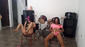 Who dances better, the white bitch or the brunette? Both are whores with strange things in their pussies!